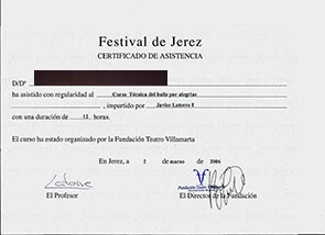 Certificaat van de workshop bij Javier Latorre
