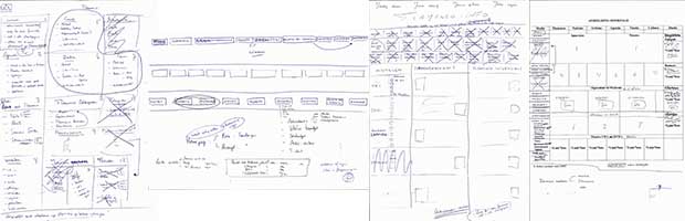 De eerste 4 versies van het ontwerp van de homepage